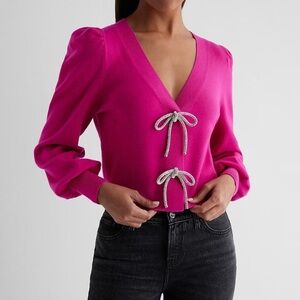 New with tags express rhinestone bow hot pink sweater